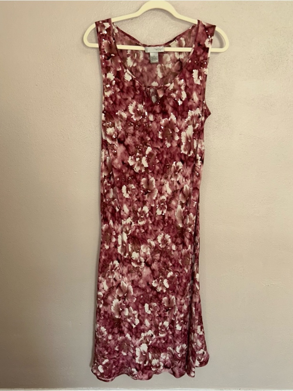 Spiegel Y2k 100% Silk Mauve and White Floral Sleeveless Midi Dress